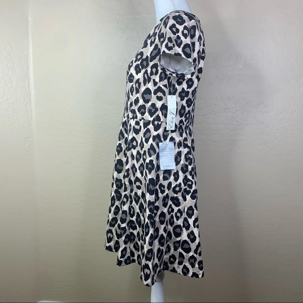 NEW Eliza J Leopard Print Ponte Fit & Flare Dress - Picture 3 of 12